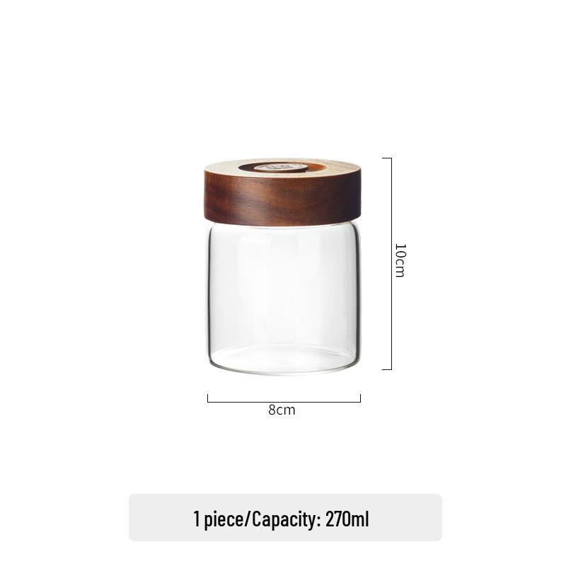Coffee Bean Sealed Glass Jar with One-Way Valve, Wooden Lid - for Coffee, Tea, and Dried Goods Storage