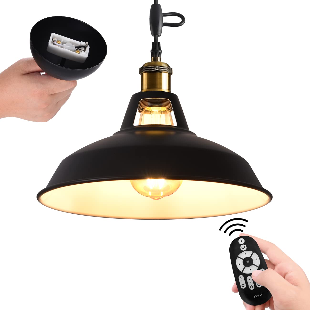 

LVWIT Pendant Light for Ceiling Mounts, E26 Base, 31cm Diameter, Antique Retro Design, Includes LED Bulb, Dimmable Edison Bulb, 6W Power Consumption,