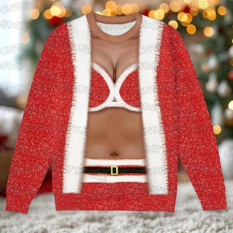 Funny Christmas Santa Sweatshirt Santa Costume Pullover Novelty Holiday Red Snowflake Men's Women's Christmas Party Gift