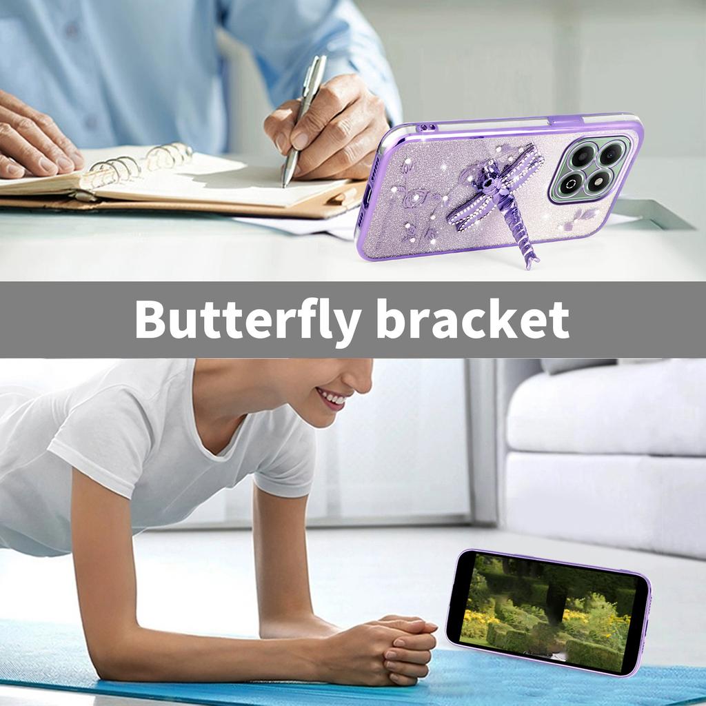 KADEM For Honor X6b 4G Case Dragonfly Kickstand TPU Flowers Glitter Phone Cover