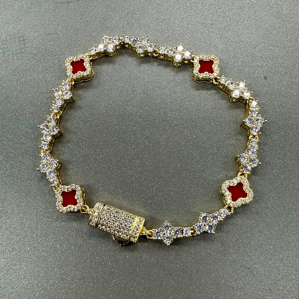 Hip hop ancient clover plane tennis chain zircon bracelet light luxury hip hop bracelet jewelry