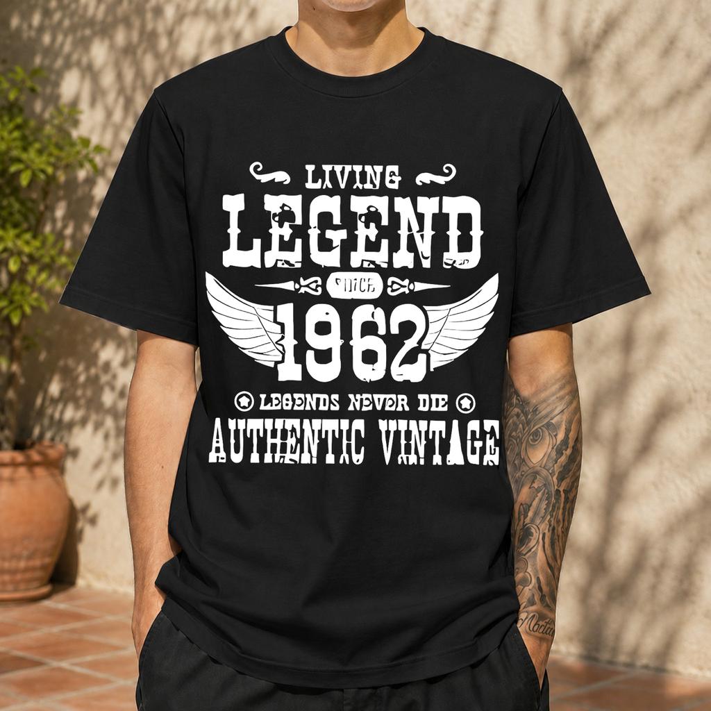 2026 New Pure Cotton Tshirt Living Legend 1962 Birthday Retro Print Crew Neck Short Sleeve Casual Top