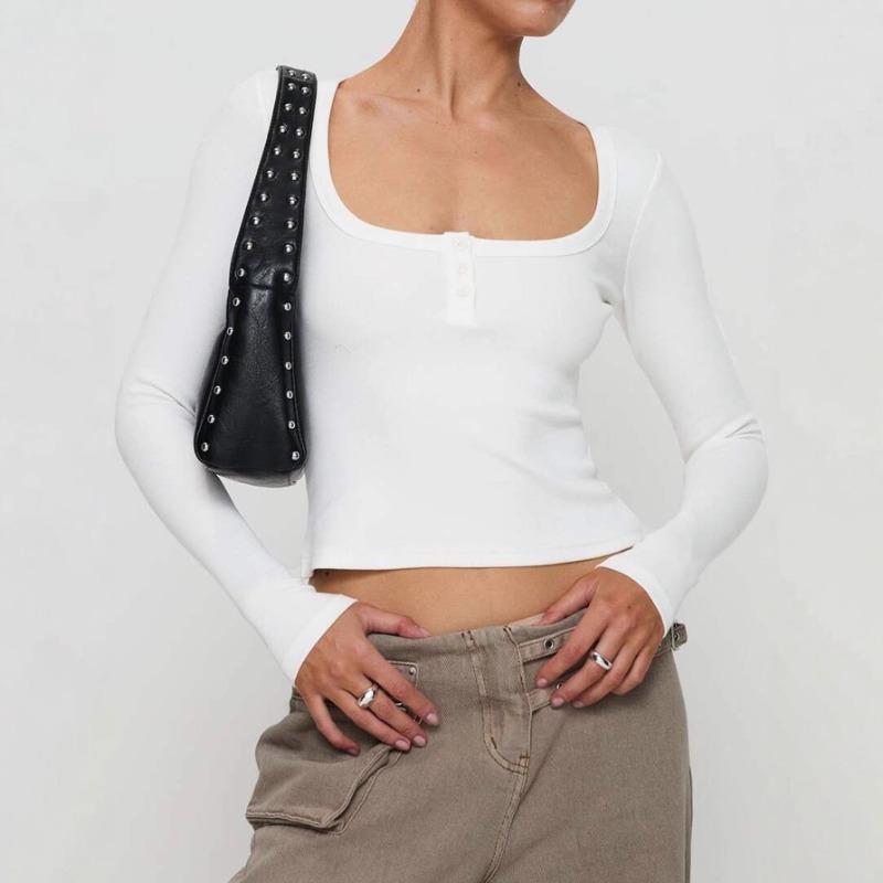 Damska koszula bazowa z długim rękawem zapinana na guziki, na jesień i zimę 2025