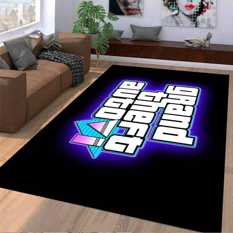 Grand Theft Auto game logo printed flannel rug, non-slip, suitable for bedroom, living room, and children's room decoration