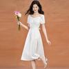 Women's French Elegant White A-Line Midi Dress
