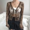 Lace Cardigan 2022 Summer Embroidery White Shirt Korean Clothes Beach Crochet  Long Sleeve Top Women  Ladies Sexy Blouse