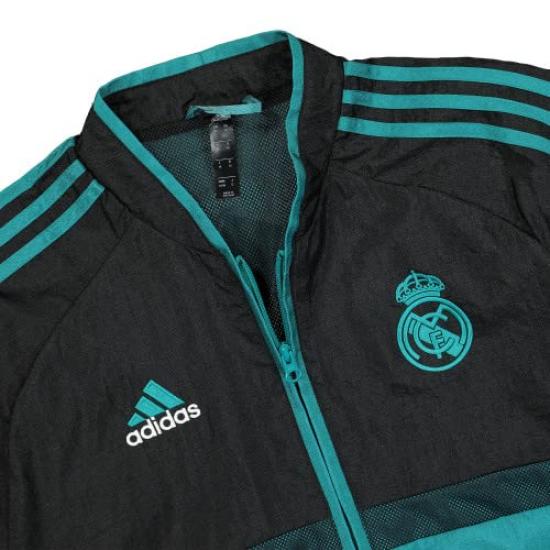 adidas Real Madrid Woven Training Size S BQ057 Mesh-Lined Jacket, (162-168cm), Black/Blast Emerald,