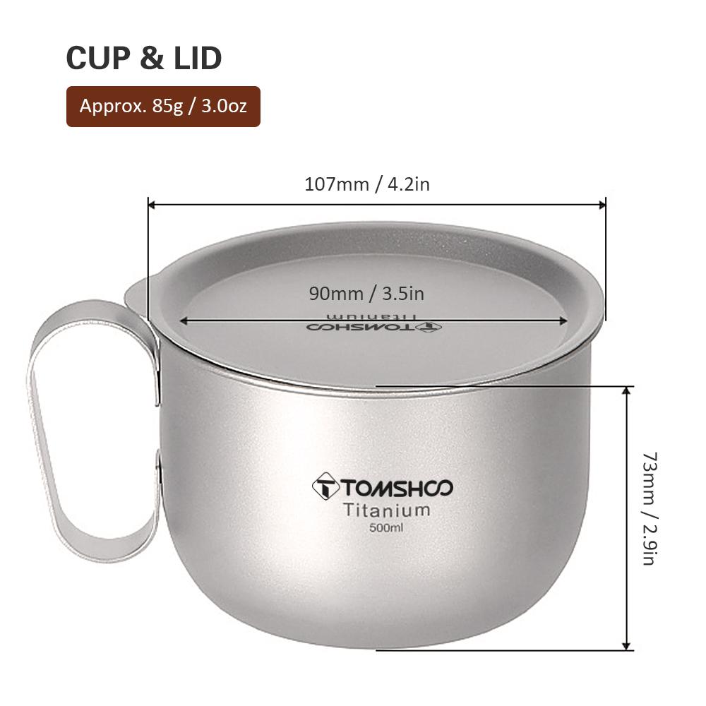 500ml Titanium Cup with Lid and Handle Camping Coffee Cup Lightweight Coffee Pot for Backpacking