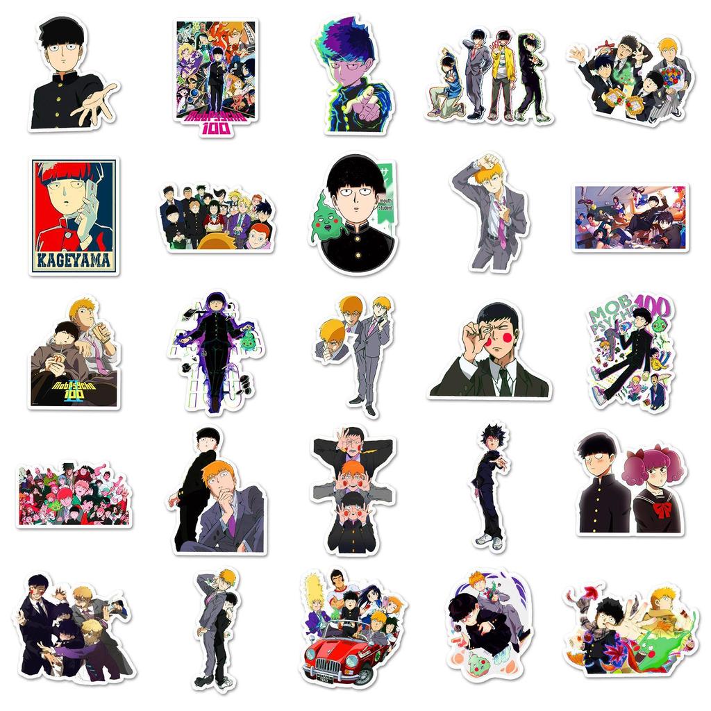 50 Japanese Anime Stickers: Mob Psycho 100 Shigeo Kageyama for Journal Decoration - Waterproof 2D Anime Merchandise.