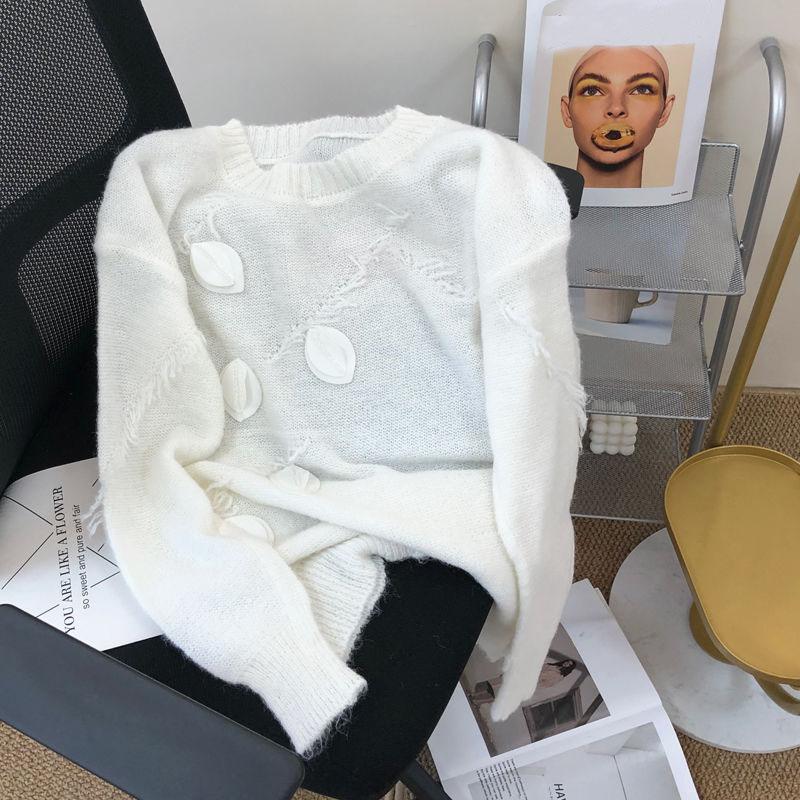 Small Fresh Round Neck Pullover Sweater for Women Loose Sweater Autumn/Winter 2023 Japanese Mid Length Knitted Pullover Female