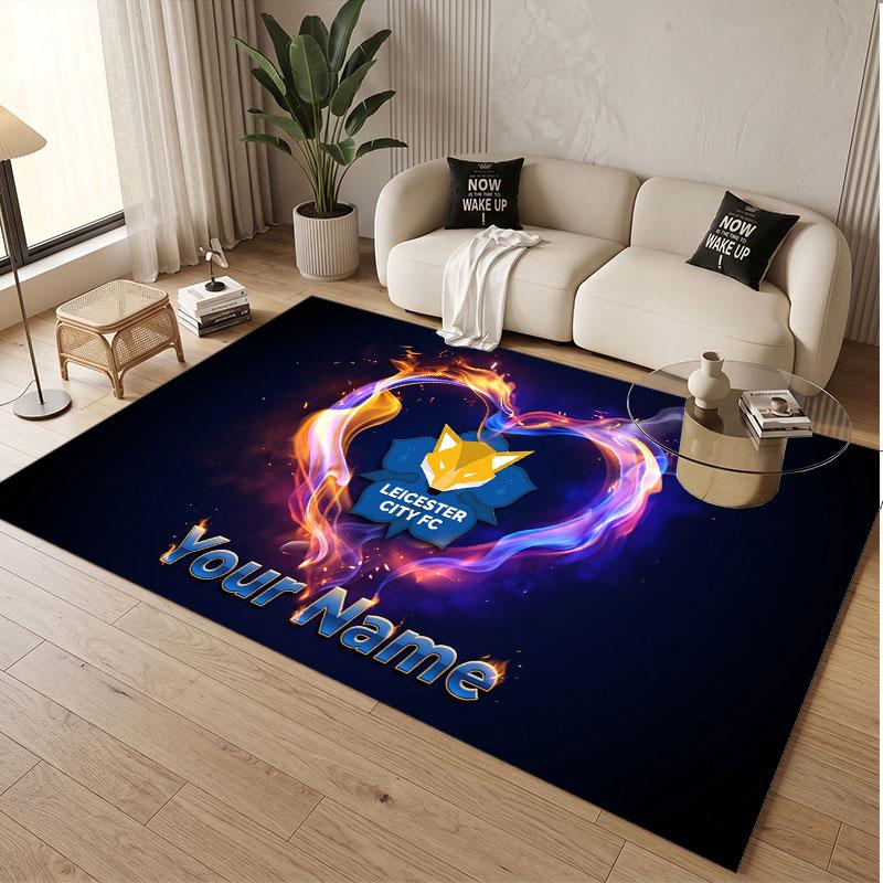Custom Rug Leicester City Pattern Print Name Text Soft Non‑Slip Floor Carpet for Home Indoor Decoration