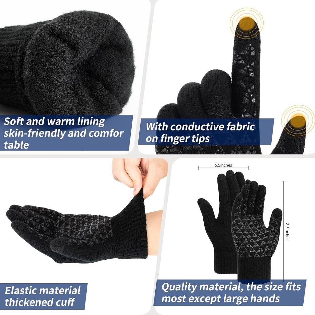 Winter Knitted Gloves Outdoor Cycling Sport Warm Glove Full Fingers Thickness Non-slip Touch Screen Gloves For Running Hiking