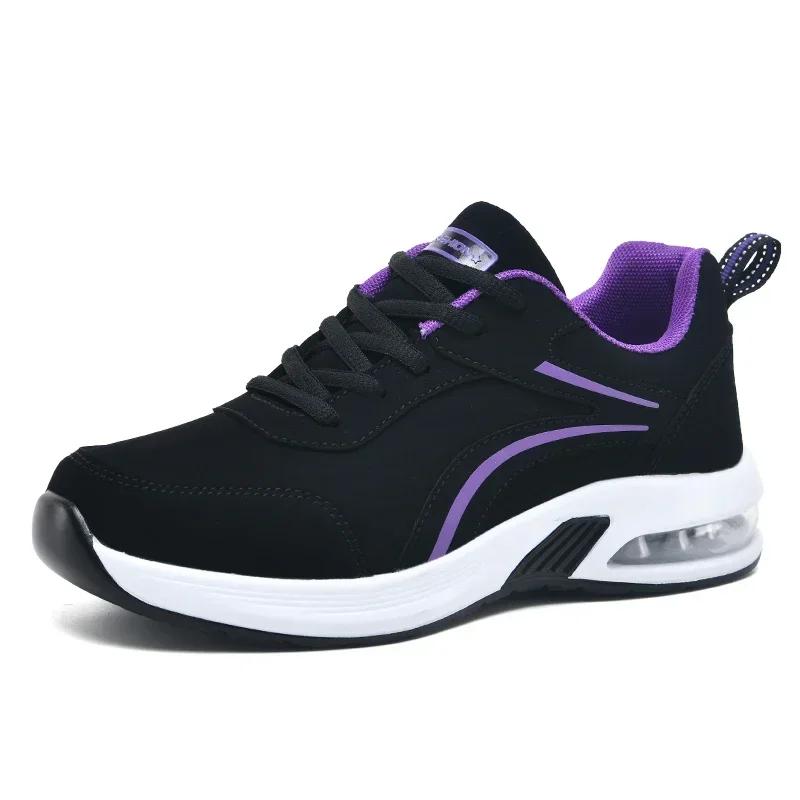 Autumn Ladies Sports High-Quality Non-Slip Jogging Shoes, Fashion Leather Upper Running Shoes Women Soft Fitness Casual Sneakers