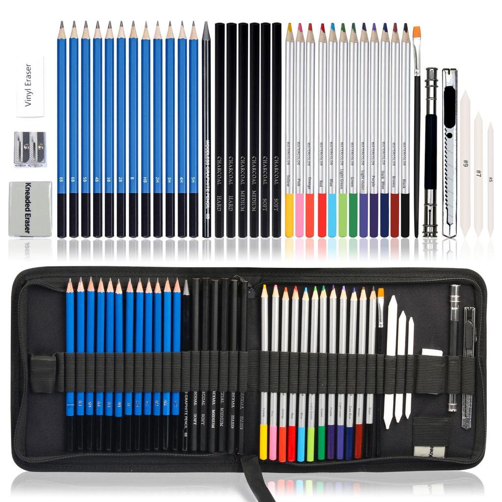 41-Piece Art Set: Sketch & Watercolor Pencils, Painting Supplies
