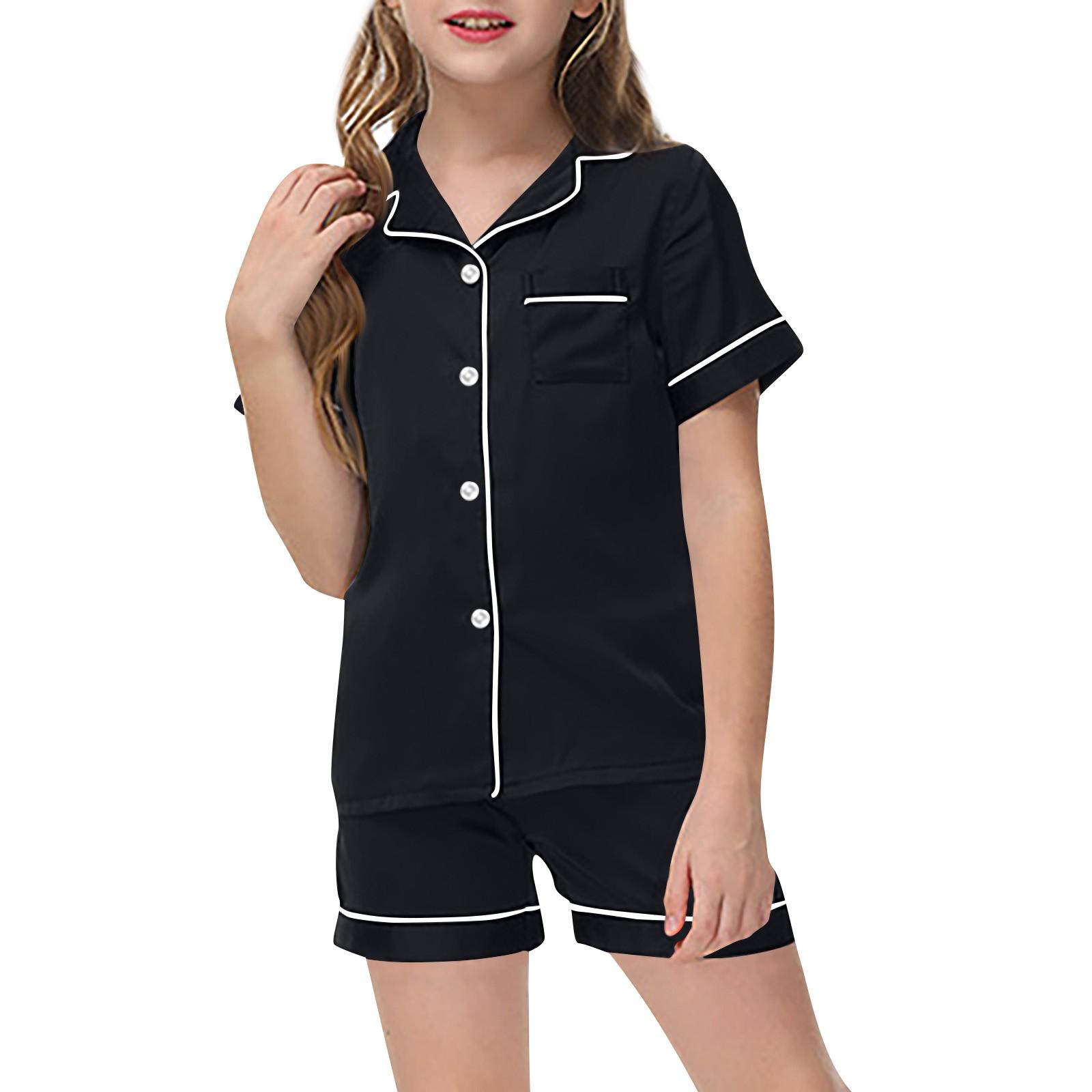 

Детские пижамы, модная рубашка из двух предметов, комплект с шортами, мягкий праздничный комплект повседневной одежды 110 чёрный