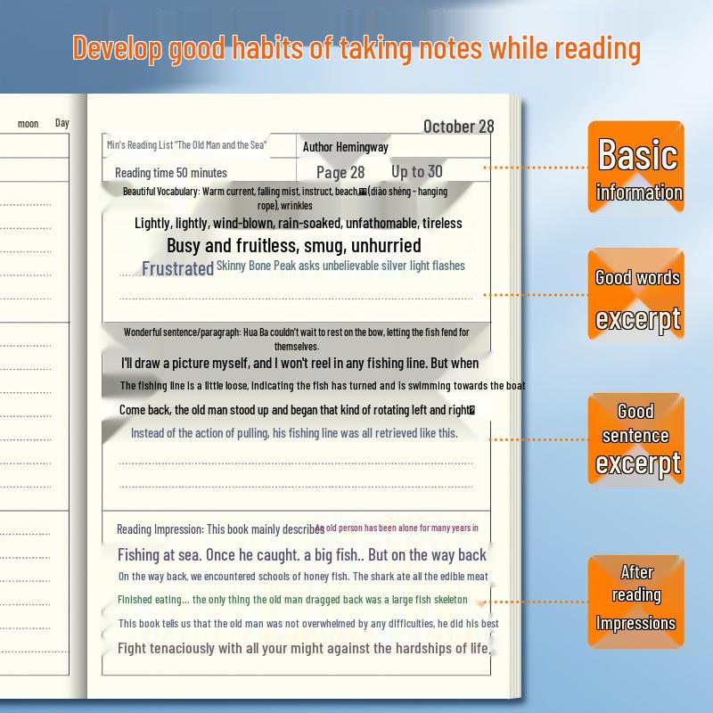 Free Shipping: 16K Reading Notebook for Primary Students - Good Word & Sentence Copybook, Thick Edition