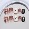 Autumn and winter brown plaid cartoon animal bow fashion vitality cute girl detachable nail art pieces 24 pieces