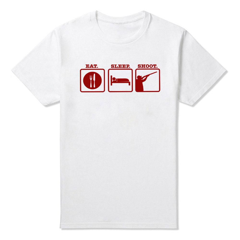 Eat Sleep Shoot TSHIRT Hunting Skeet Shooting Gun Funny Unisex Graphic Fashion New Cotton Short Sleeve T Shirts ONeck Harajuku