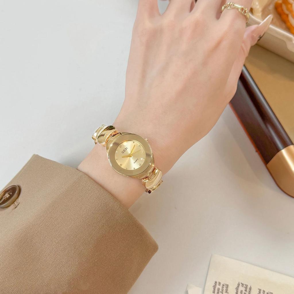 Retro Luxury Watches for Women Gold-Tone Small Dial Round Stainless Steel Bracelet Water-Resistant Quartz Woman' Wristwatch Gift