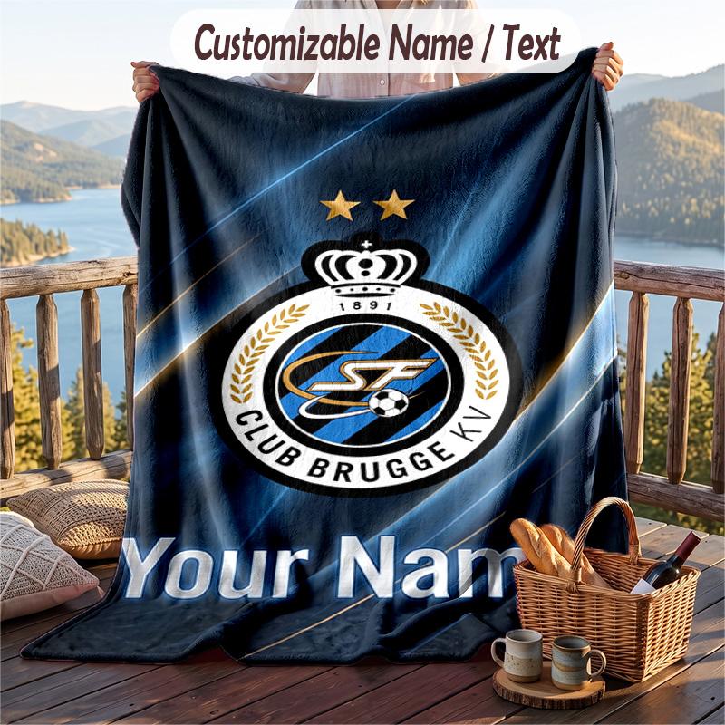 Flannel Blanket Club Brugge FC Print Custom Name Text Soft Throw for Sofa Bed