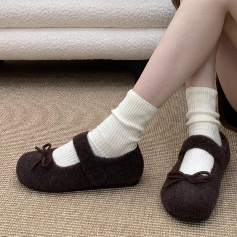 Women's Flat Shoes Spring New Round Head Shallow Mouth Butterfly Suede Non-slip Wear-resistant Low-top Shoes