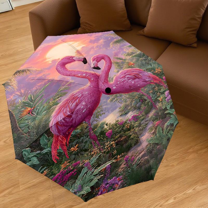 1PC Flamingo Jungle Automatic Open/Close Umbrella Compact Folding Umbrella with 8-Rib Shaft Lightweight Esign, Fashion Lovers1234A