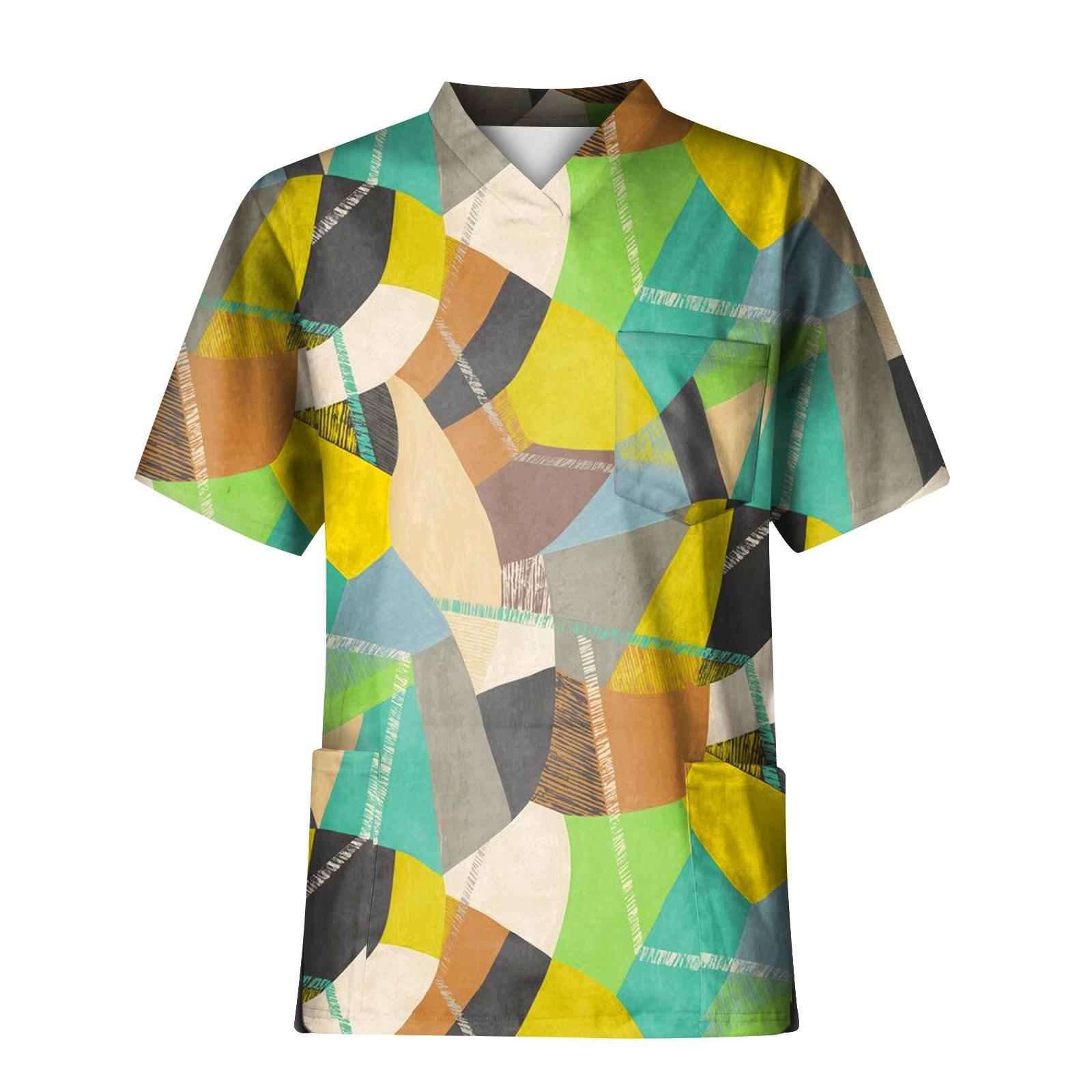 

Плюс размер, скраб с принтом, рабочая форма, топы для мужчин, забавные футболки с перекрестным v-образным вырезом и короткими рукавами, рабочая одежда, футболка с карманами XXXL зелёный