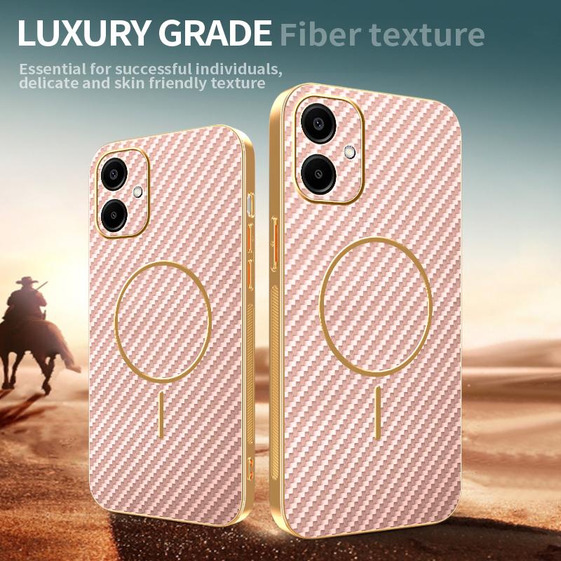For Samsung Galaxy A06 4G Phone Case Carbon Fiber Textured Electroplated TPU Back Cover