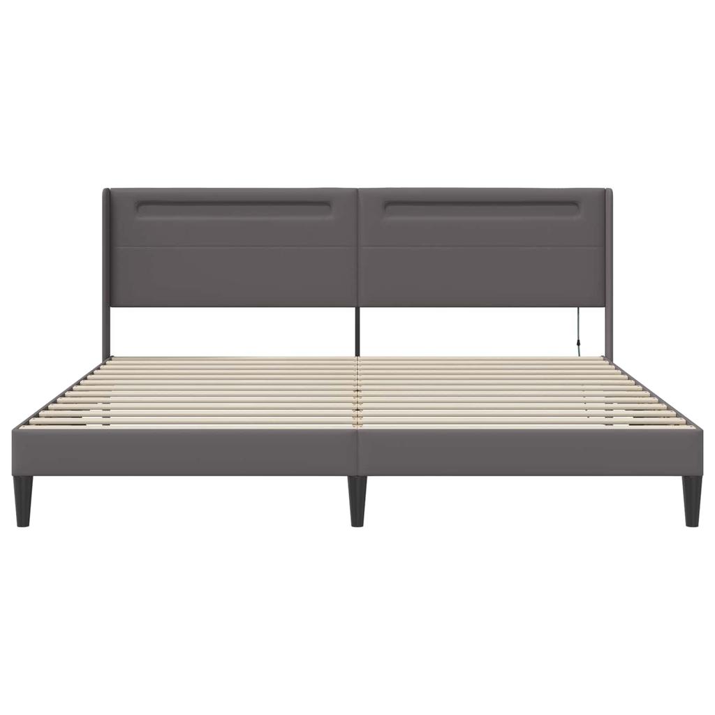 Bed Frame with LED Light Strips Gray 180 X 200 Cm Faux Leather