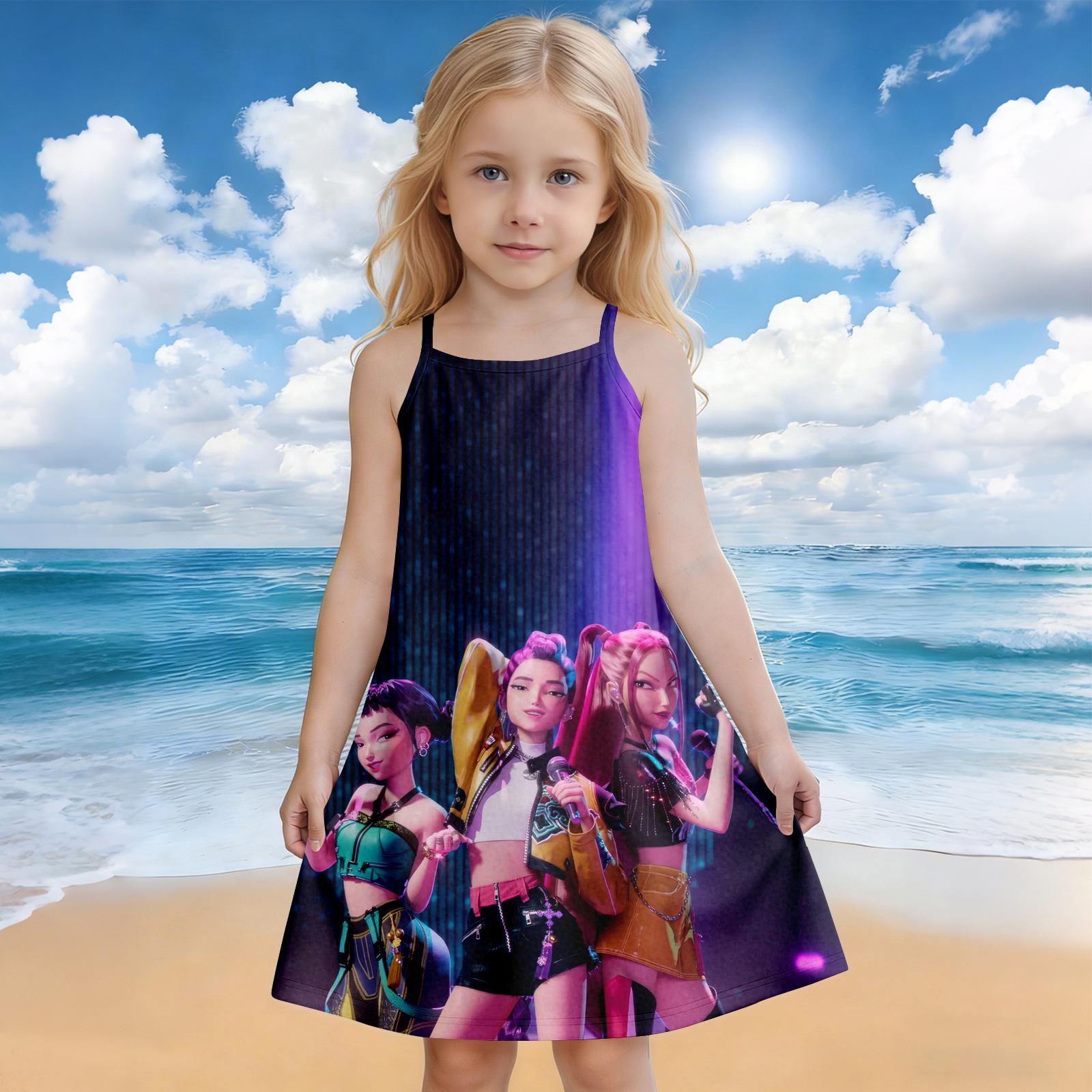 Children s Summer Round Neck Cartoon Print Dress 110