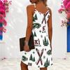 Women Plus Size Sleeveless Criss Cross Cutout Halter Neck Printed White Fitted Curved Hem Dress