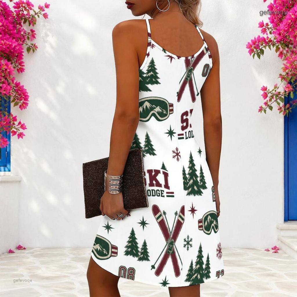 Women Plus Size Sleeveless Criss Cross Cutout Halter Neck Printed White Fitted Curved Hem Dress