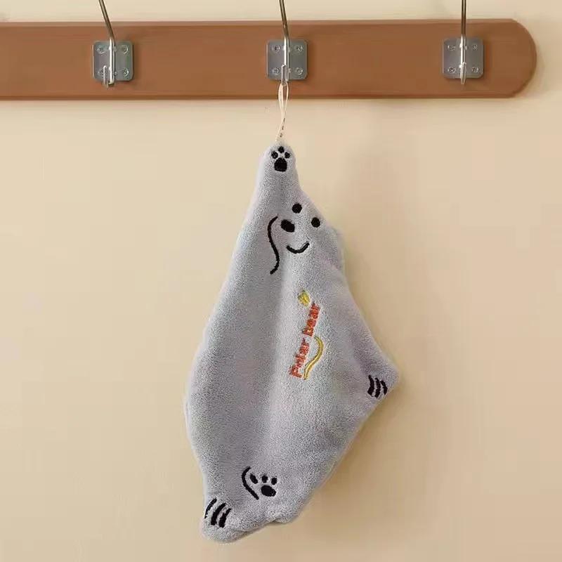 Polar Bear Hand Wiping Towel Super Absorbent Hanging Kitchen Towel Coral Design Thick Cartoon Hand Towel
