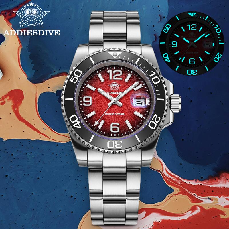 ADDIESDIVE 41mm Waterproof Men's Watches Quartz Movemen Super Luminous 200m Dive Watch Stainless Steel Strip Man Sports Watches