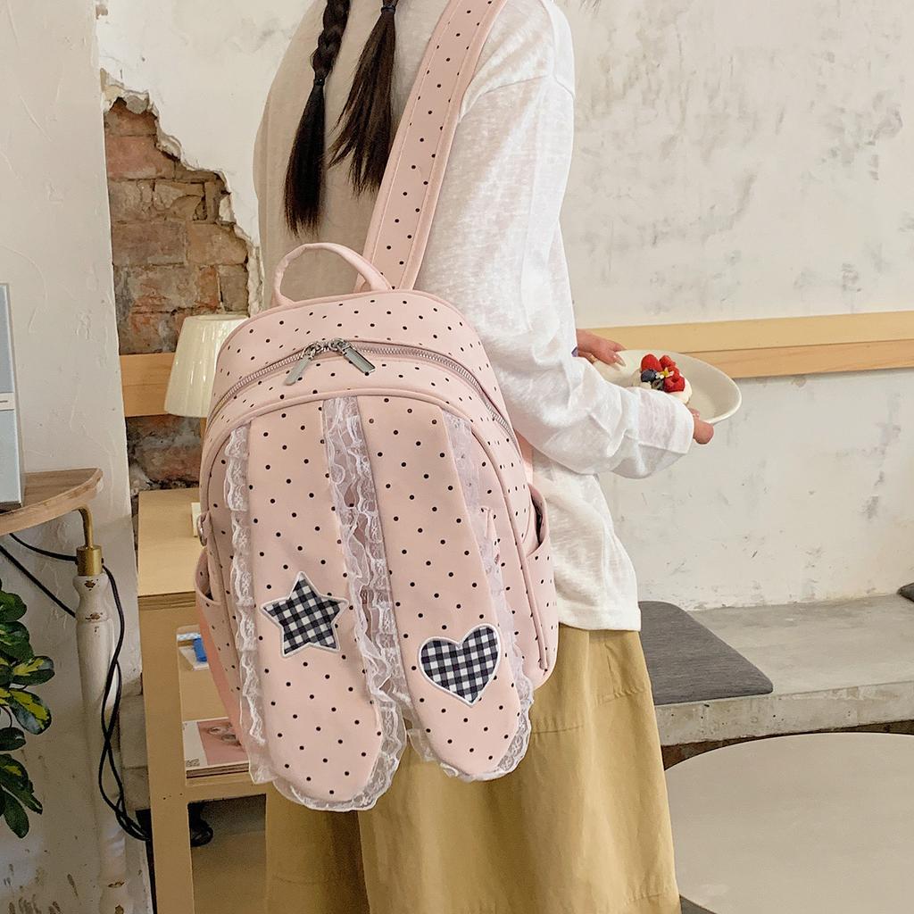 Schoolbag Lace White Polka Dot Loose Ear Rabbit Backpack Women's 1011 New Niche Cute Backpack Large Capacity Student School Bag