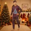 Christmas-print long-sleeve and long-pant matching family loungewear set