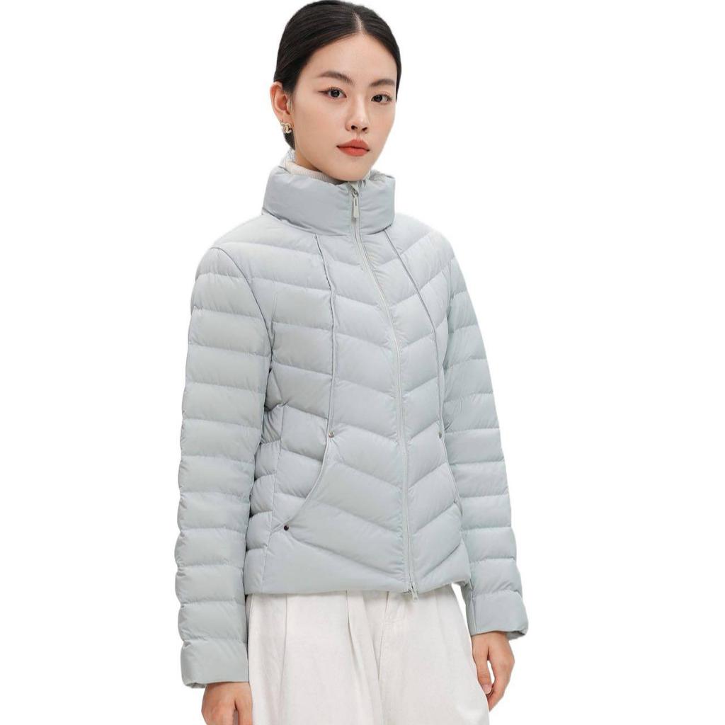 European lightweight down jacket for women, short new winter petite fashion stand-collar white duck down mini jacket