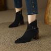 Fashion 2024 New Autumn Winter Women Boots Fashion Pointed Toe Chelsea Boots Chunky High Heels Kid Suede Women Shoes Ankle Boots