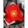Youth Crewneck Sweatshirt - Pink with Yellow Sun Heart, Machine Washable, Suitable for Spring And Autumn, Ideal for Sports And Casual Outfits