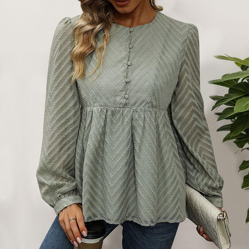 Autumn Women's Cross Border Solid Colour Long Sleeve Jacquard Shirt