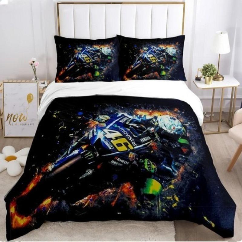 Motorcycle Fleet VR-46 Pattern Quilt Cover With Pillowcases Microfiber 3D Digital Printed Bedding Set Twin Full Queen King