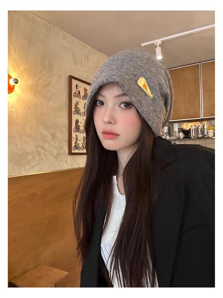 Korean-Style Oversized Pullover Hat for Women - Fashionable Autumn/Winter Design with Face Framing