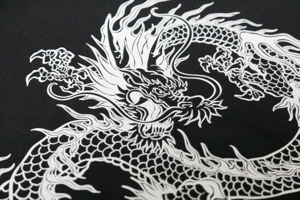 Bercute Black Dragon Print with Dragon Available In Plus and Small Short Cool Japanese Stylish Summer Dragon Street Black and Crew Men's (2XL) T-Shirt
