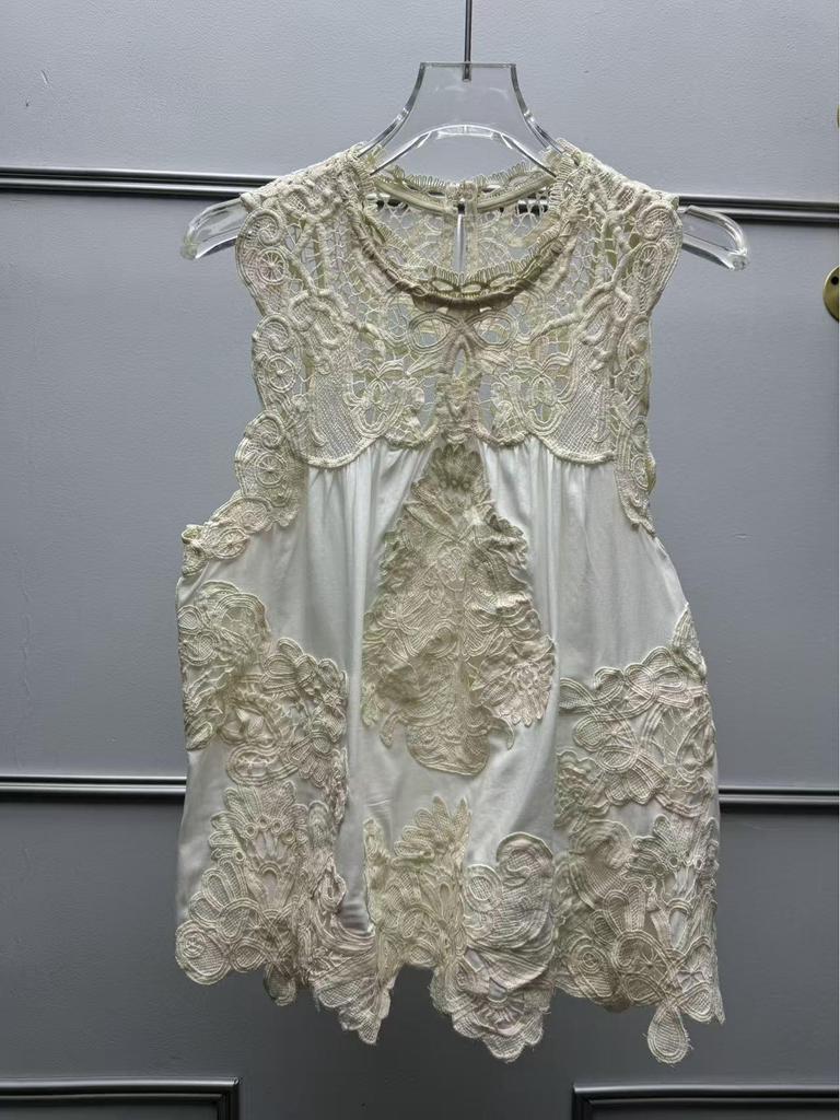 Nanyou Retro French Lace Color Block Sleeveless Vest Top