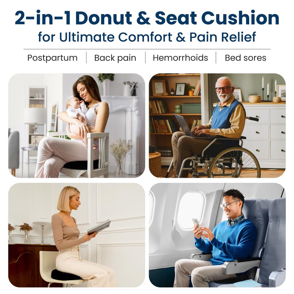 Everlasting Comfort Round Seat Cushion Ergonomic Donut Cushion 2 In 1 Round Seat Cushion with Memory Foam for Comfortable Sitting -