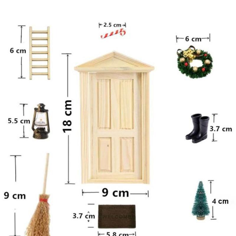1 Kit Dollhouse Accessories Mini House Atrium Tree Wreath Broom Carpet Bucket DIY Xmas Atmosphere Dooryard Scene Ornaments