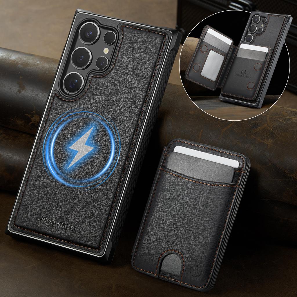Leder Handyhülle für Samsung Galaxy S26 Ultra S25 Edge S24 Plus S23 FE S22 S21 S20 Note20 Abnehmbares Magnetisches Kartenfach Brieftasche
