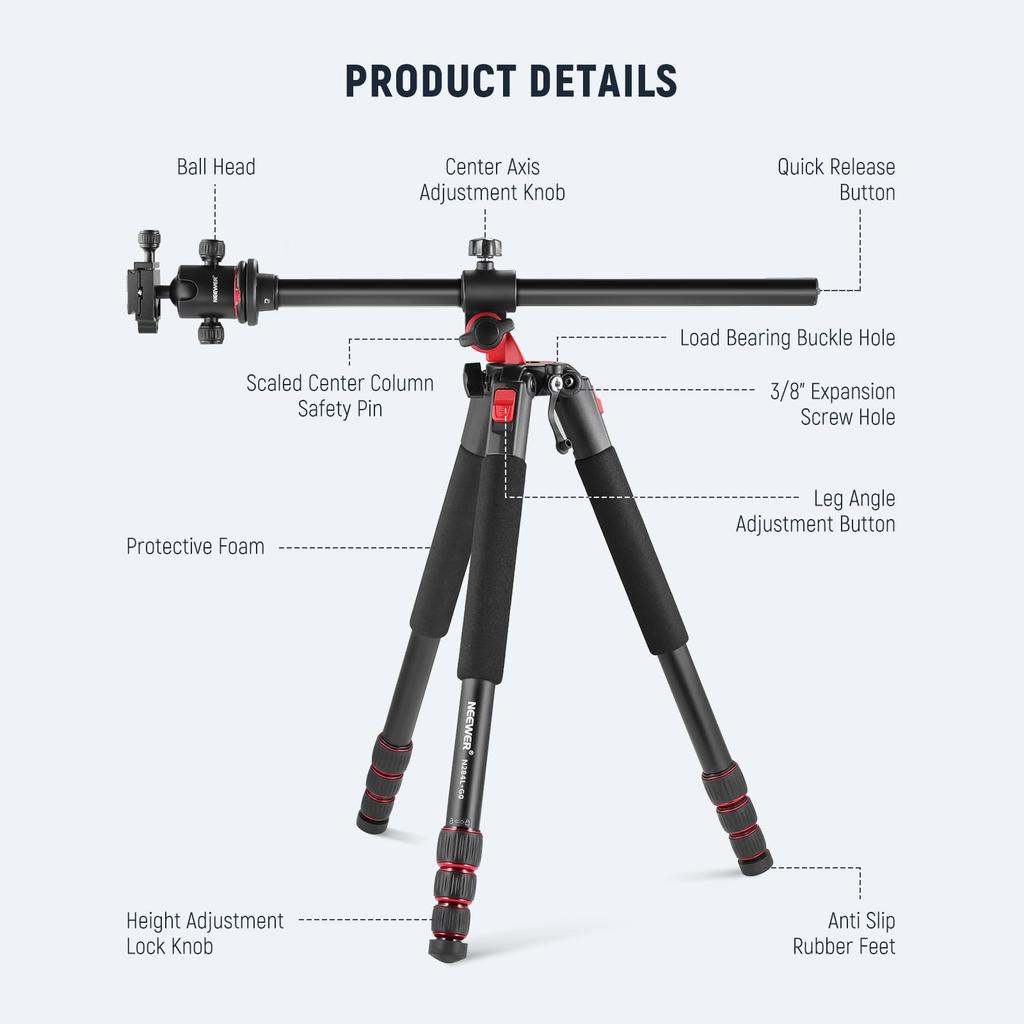 NEEWER 200cm Camera Tripod Monopod with Center Ball QR and Horizontal Tripod with Overhead Camera Mount for Overhead Suitable for Made of Aluminum