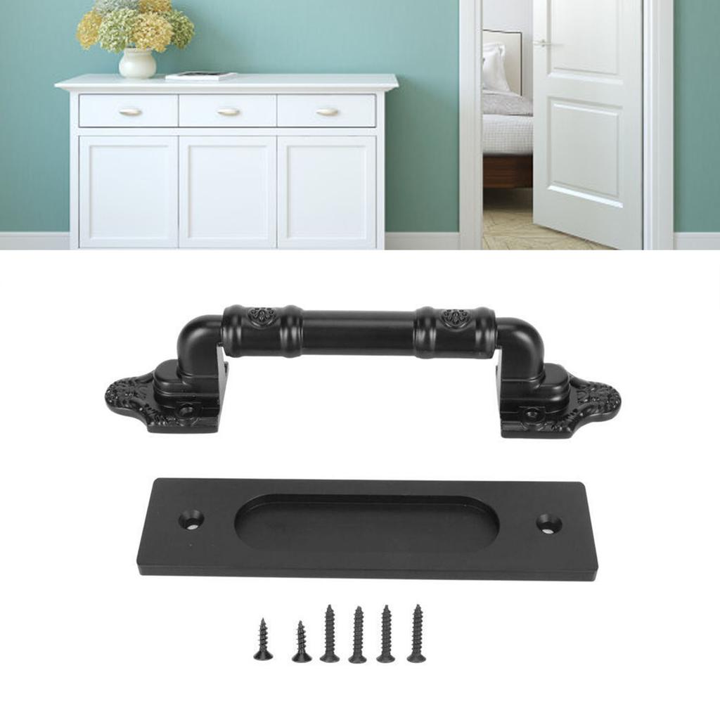 Sliding Door Pull Handle Heavy Duty Black Slotless Metal Pull and Flush Barn Door Handle