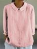 Women's Peter Pan Collar Cotton Blouse 3/4 Sleeve Loose Casual Pullover Shirt Summer Solid Textured Tunic Top